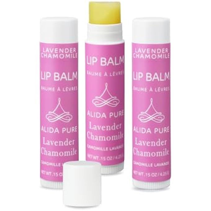 ALIDA PURE VEGAN LIP BALM LAVENDER CHAMOMILE LIP BALM COLLECTION, CRUELTY FREE CHAPSTICK, MOISTURIZE DRY, ED, OR CHAPPED, LIPS, 5 TUBE SET. - Image 1